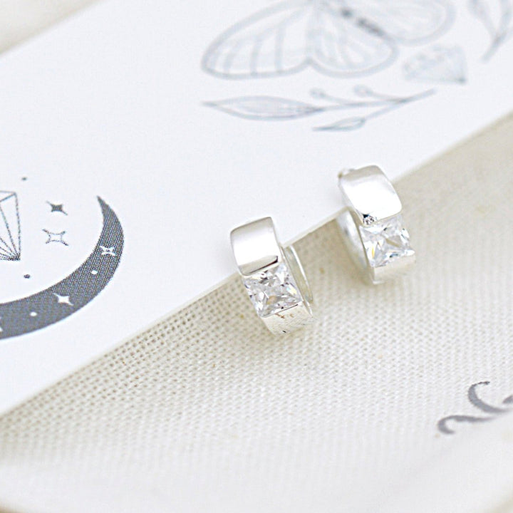 Earrings - Tiny CZ Huggie Hoops