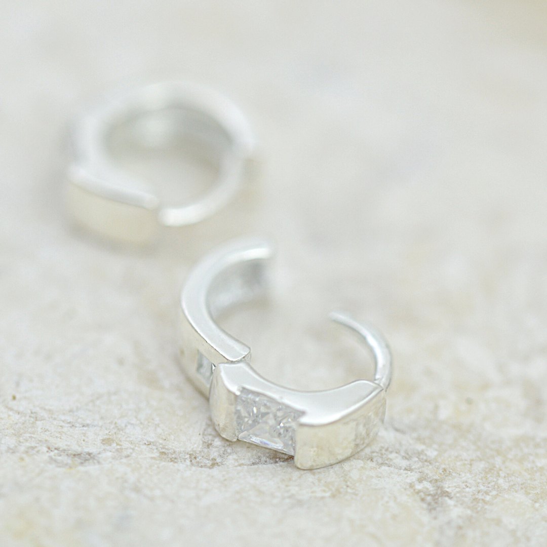 Earrings - Tiny CZ Huggie Hoops