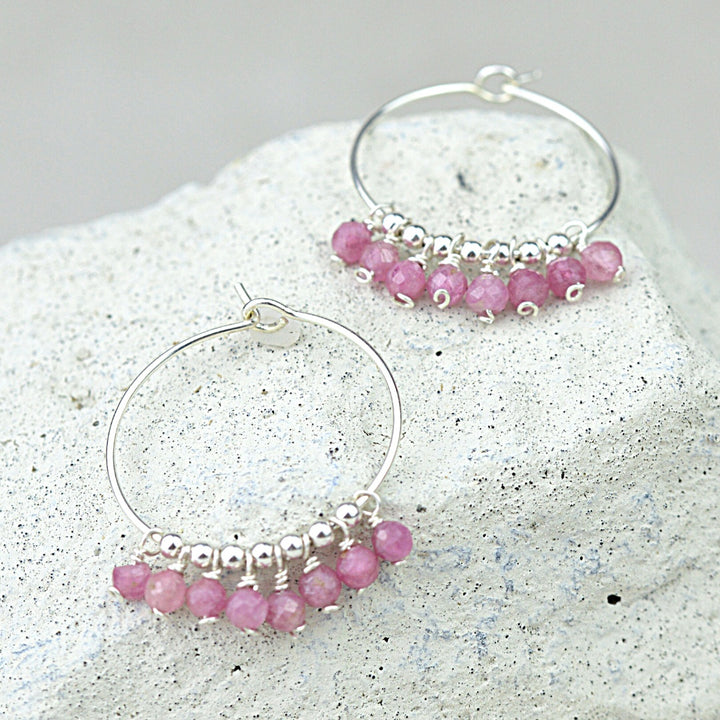 Earrings - Pink Tourmaline Gypsy Hoops