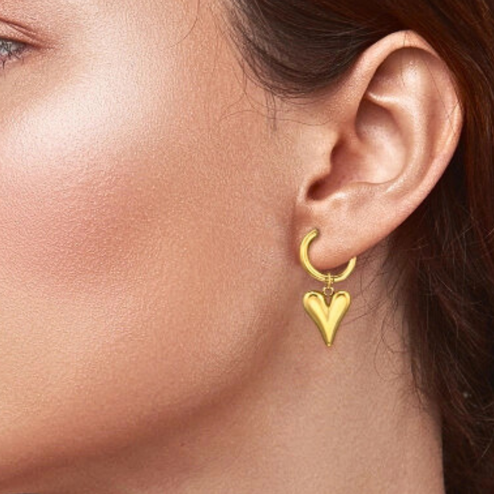 Earrings - Gold Heart Hoops