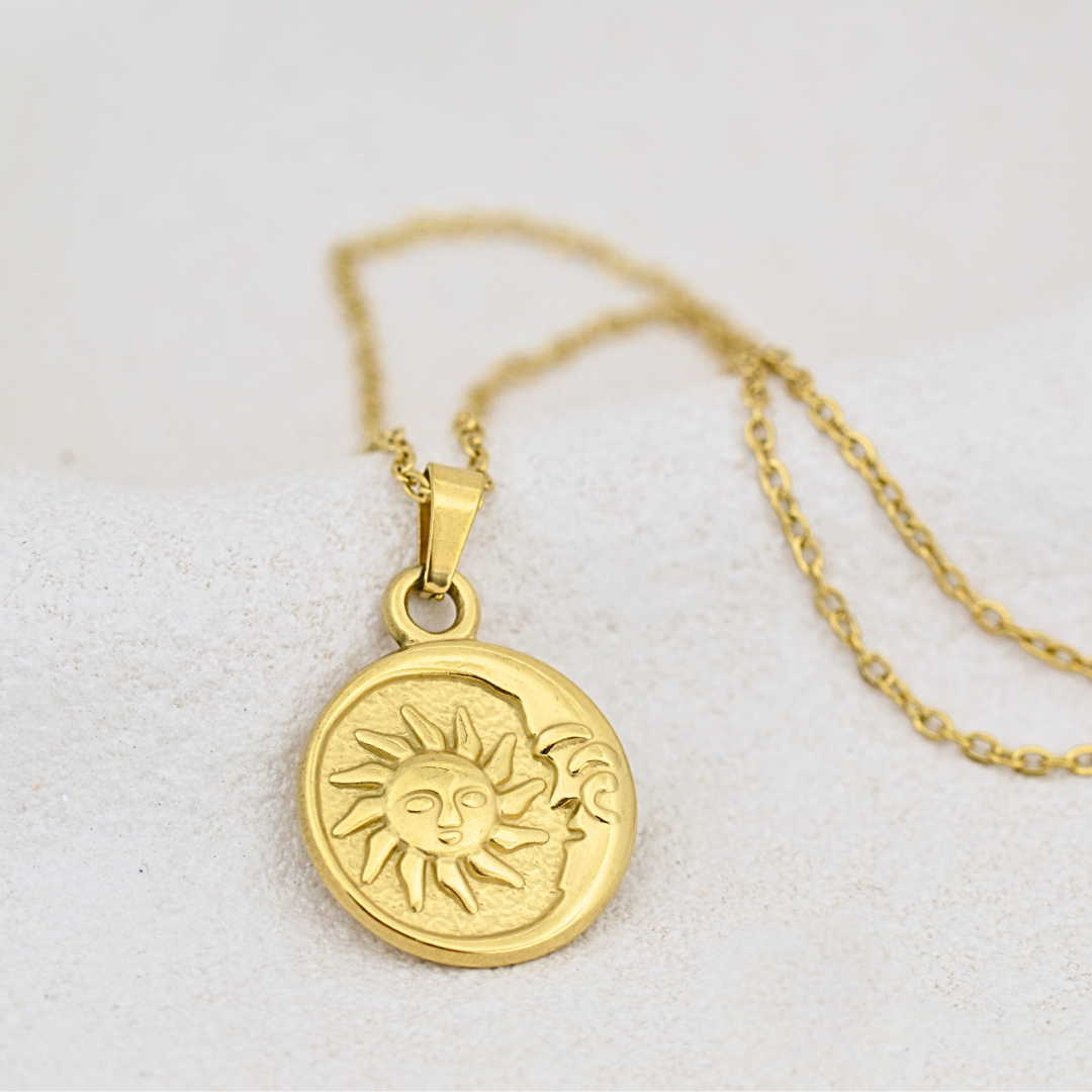 Necklaces - Gold Sun and Moon Necklace