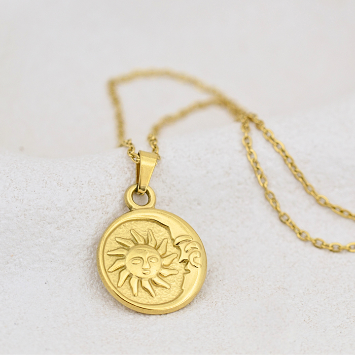 Necklaces - Gold Sun and Moon Necklace