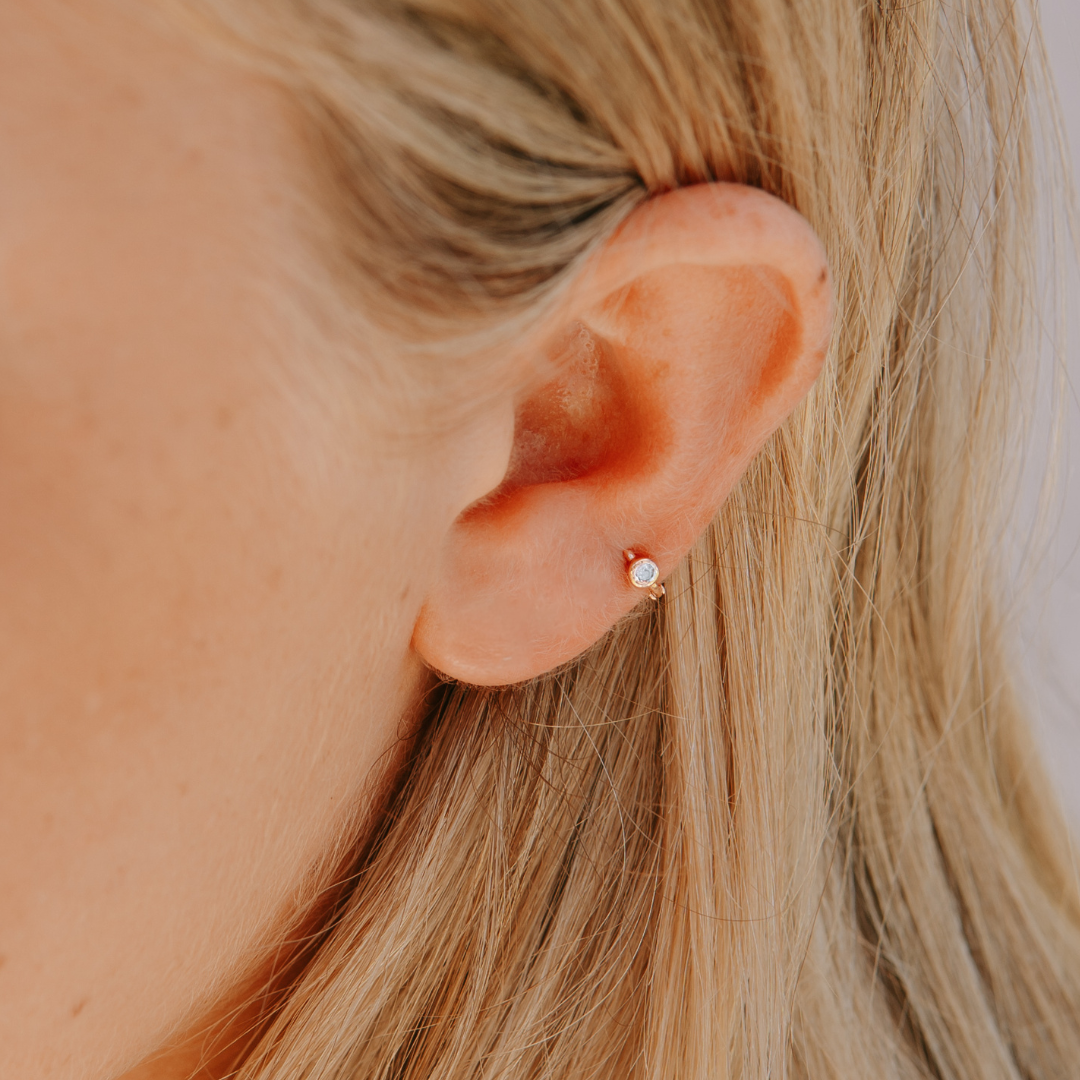 Tiny Side Ear Huggies (Rose & Clear)
