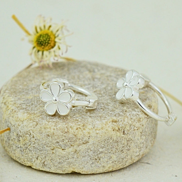 Earrings - Little White Daisy Huggies