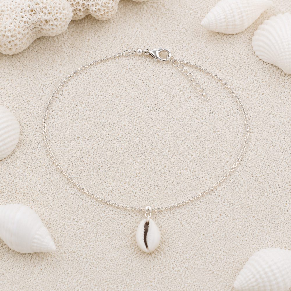 Sterling silver anklet with cowrie shell