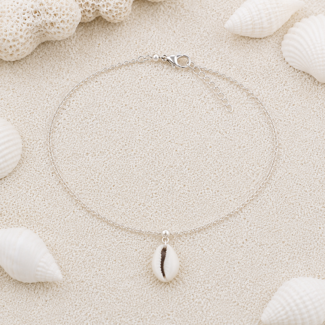 Sterling silver anklet with cowrie shell