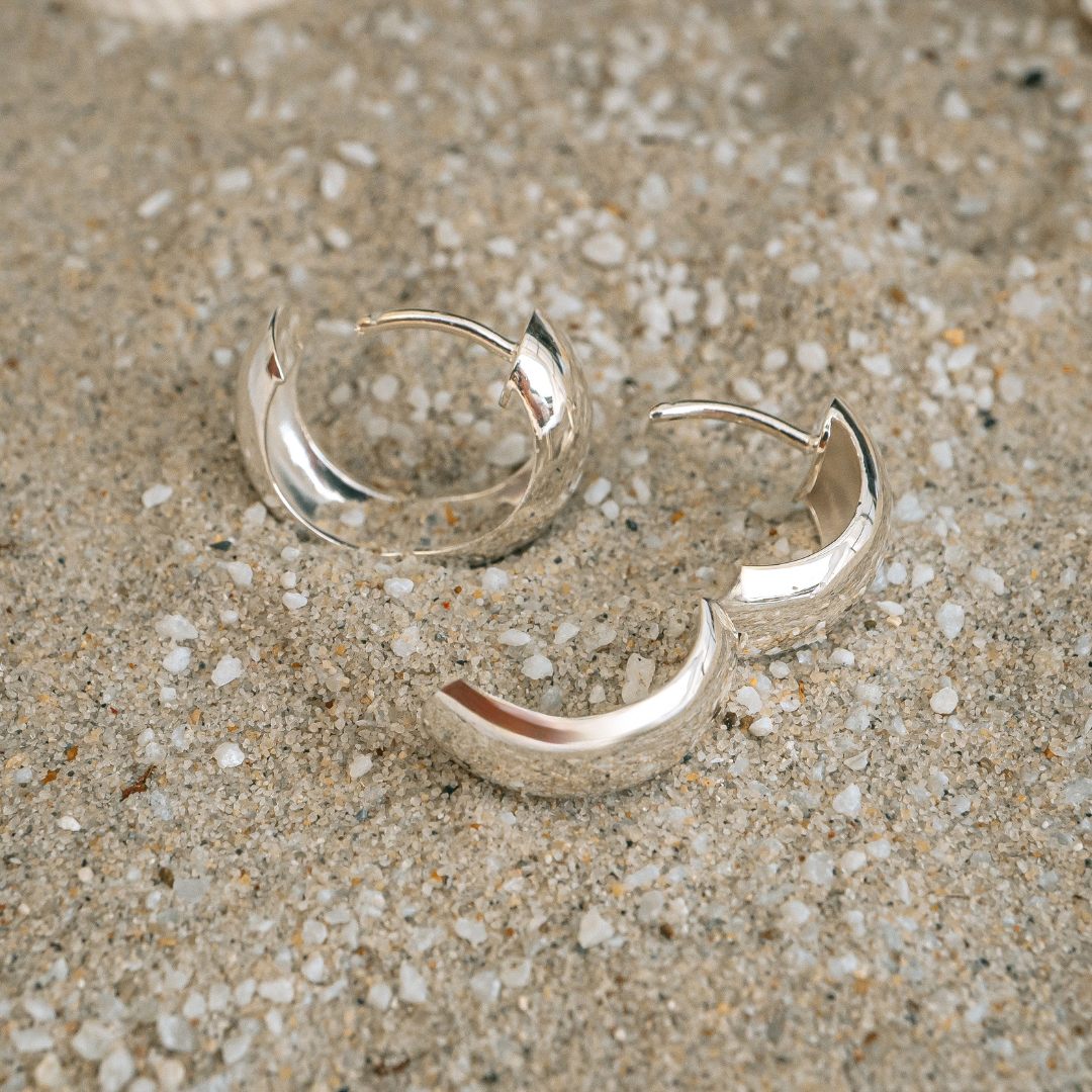 Wide Curved Silver Hoops (15mm)