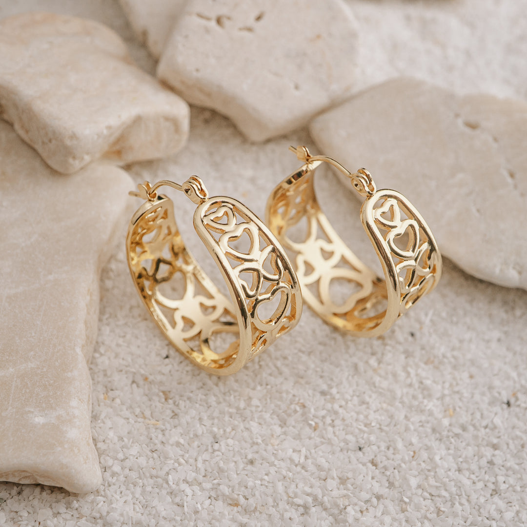 Earrings - Gold Heart Hoops