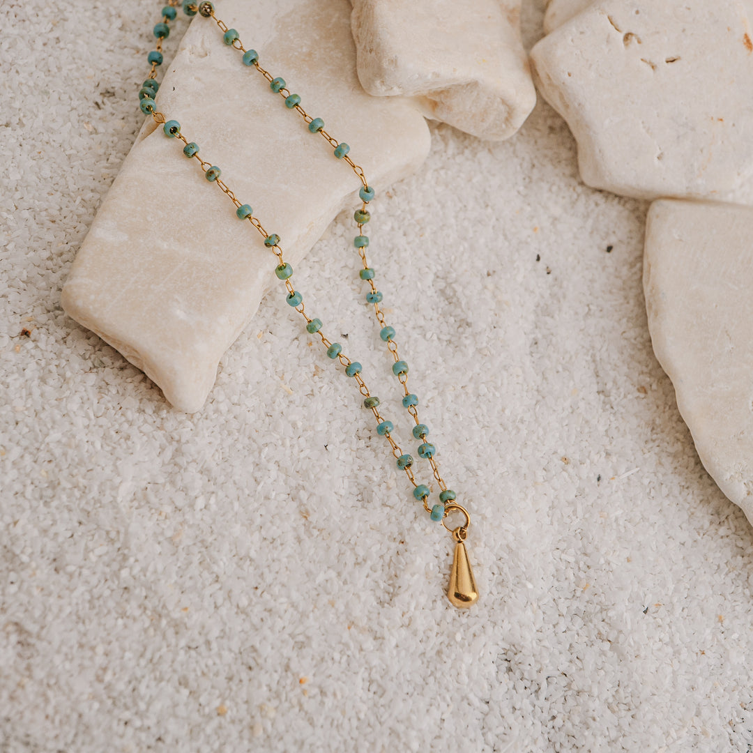 Necklaces - Gold Turquoise Necklace 