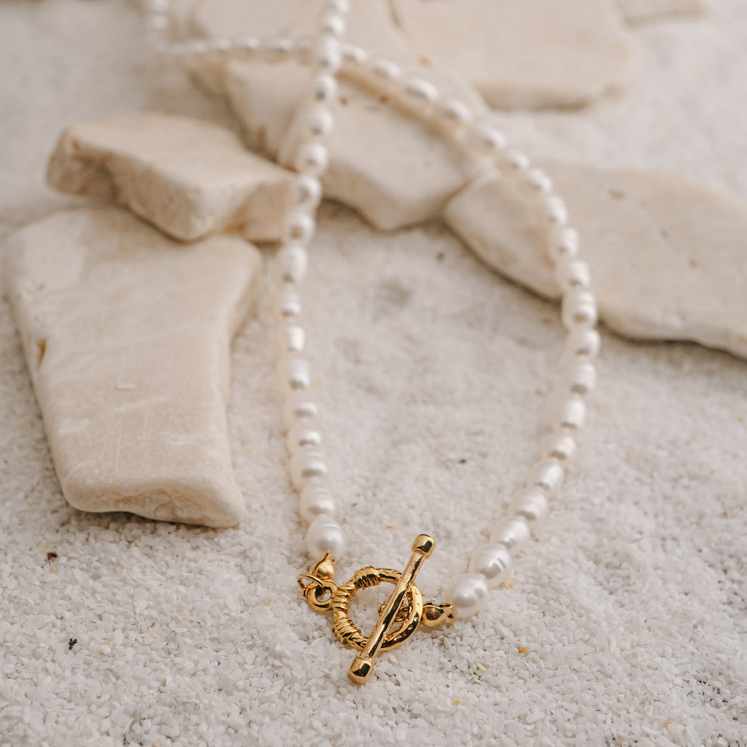 Necklaces - Gold Pearl Toggle Necklace