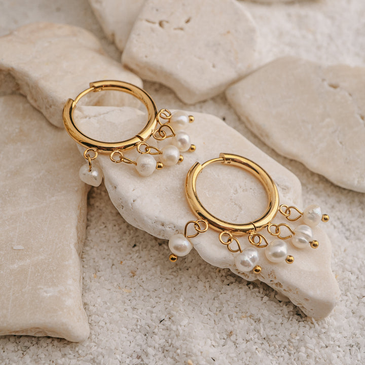 Earring - Gold Pearl Hoops
