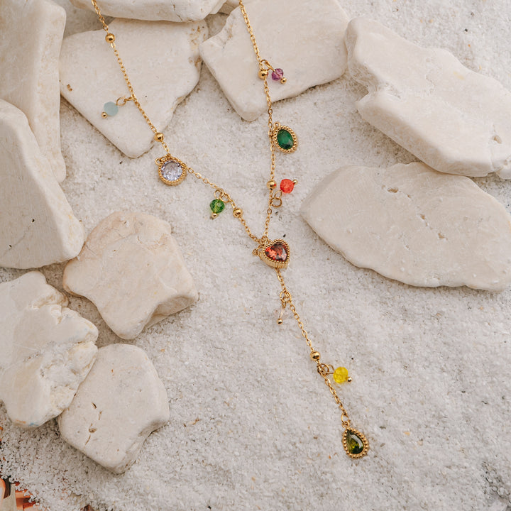 Necklaces - Colourful Gold Necklace
