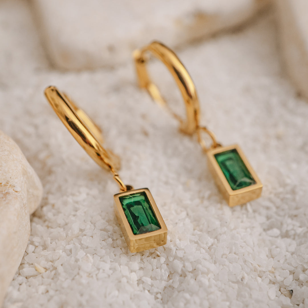 Earrings - Gold Emerald Earrings