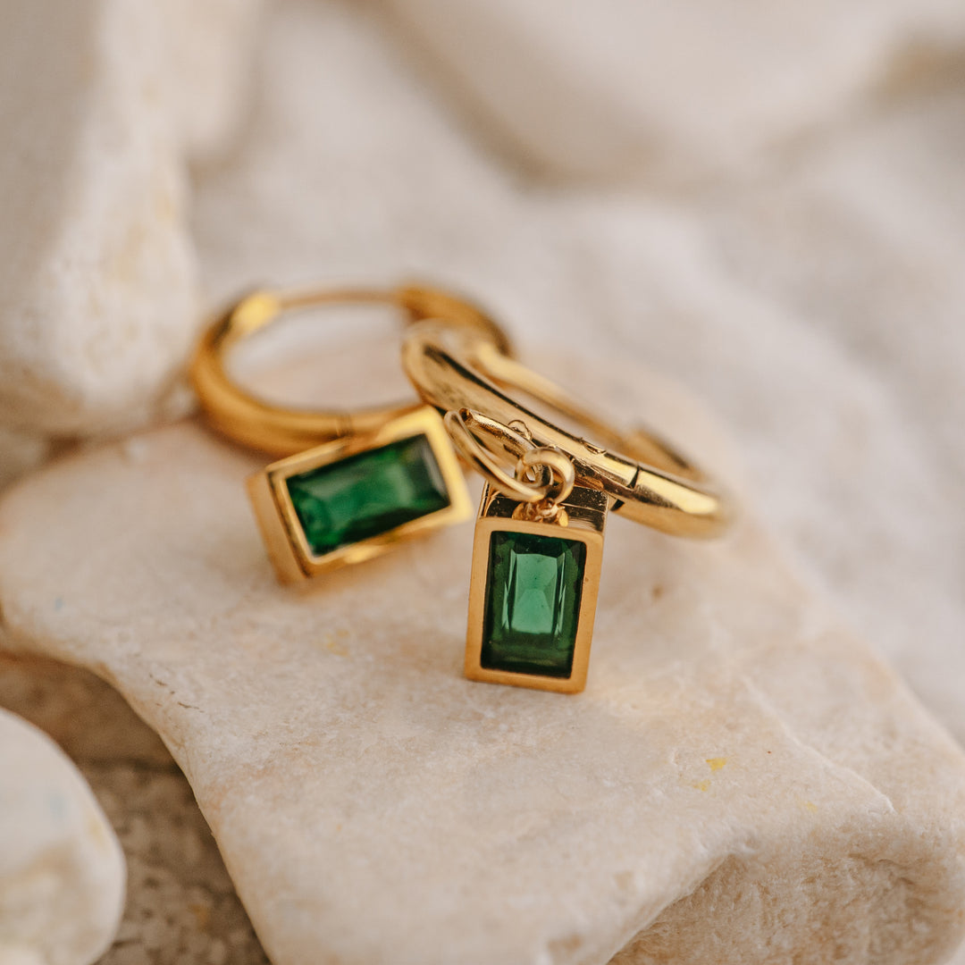 Earrings - Gold Emerald Huggies