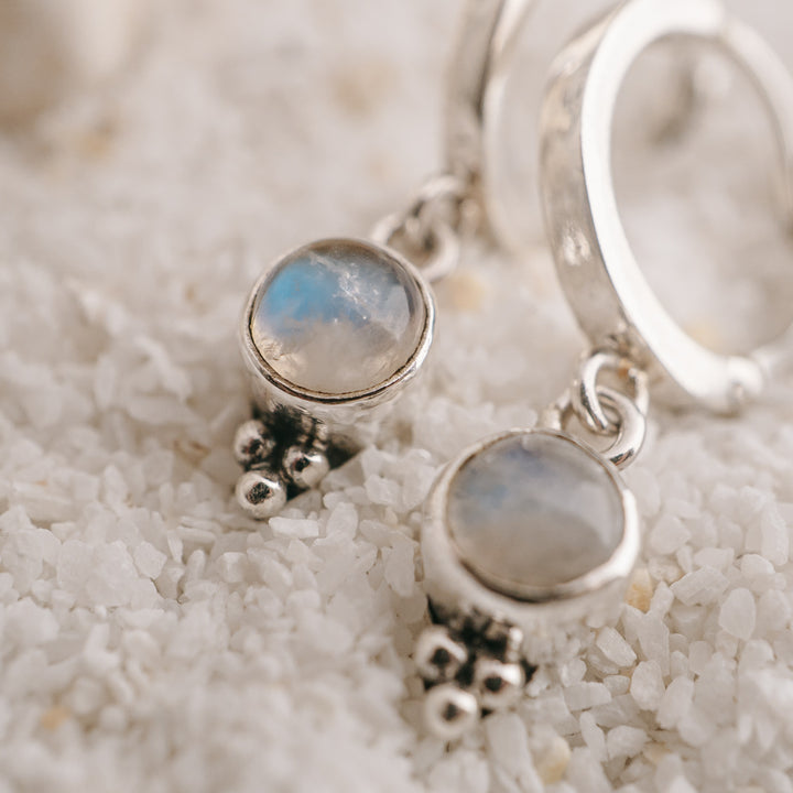 Little Moonstone Huggie Hoops