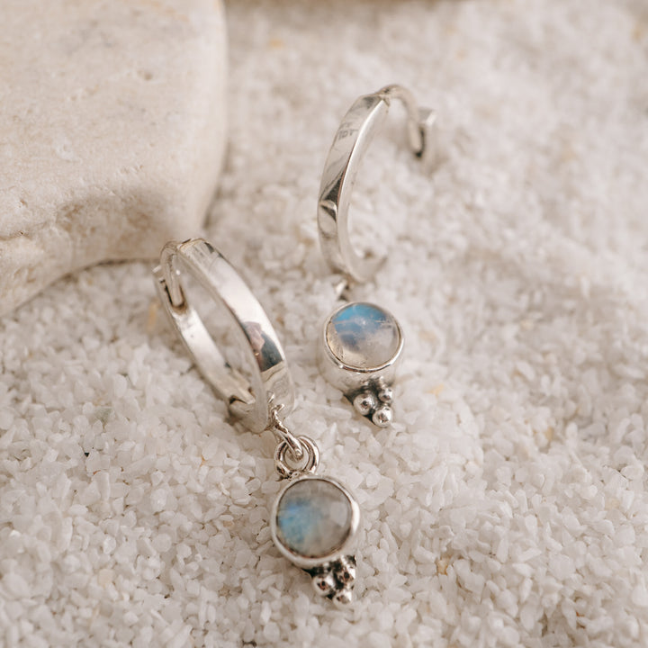 Little Moonstone Huggie Hoops