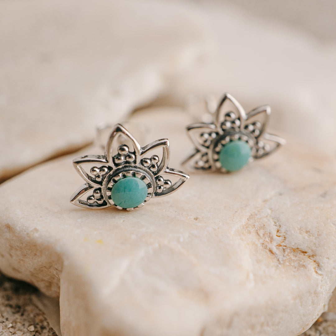Earrings - Turquoise Lotus Studs