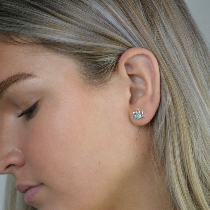 Earrings - Turquoise Lotus Studs