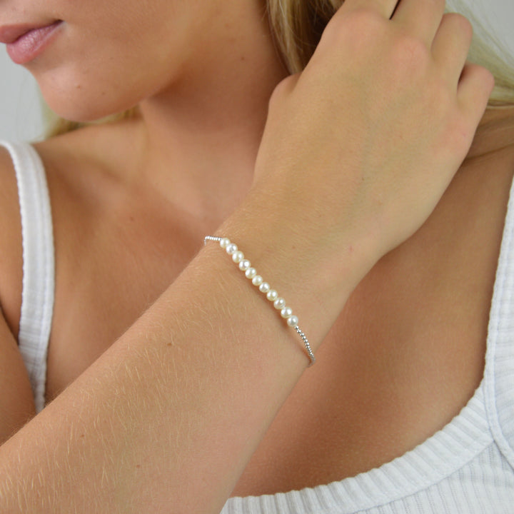 Bracelets - Beaded Pearl And Silver Bracelet
