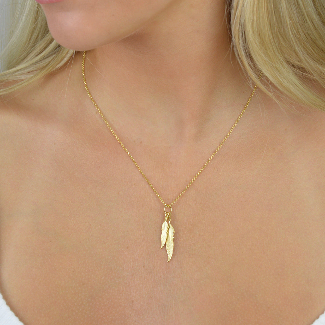 Necklaces - Gold Double Feather Necklace