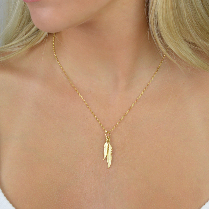 Necklaces - Gold Double Feather Necklace