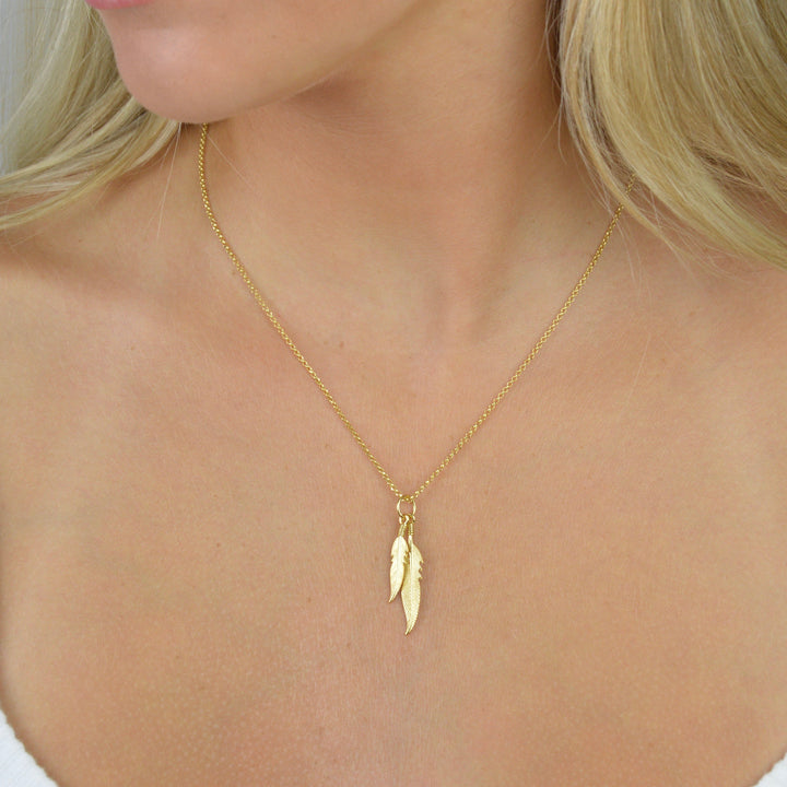 Necklaces - Gold Double Feather Necklace