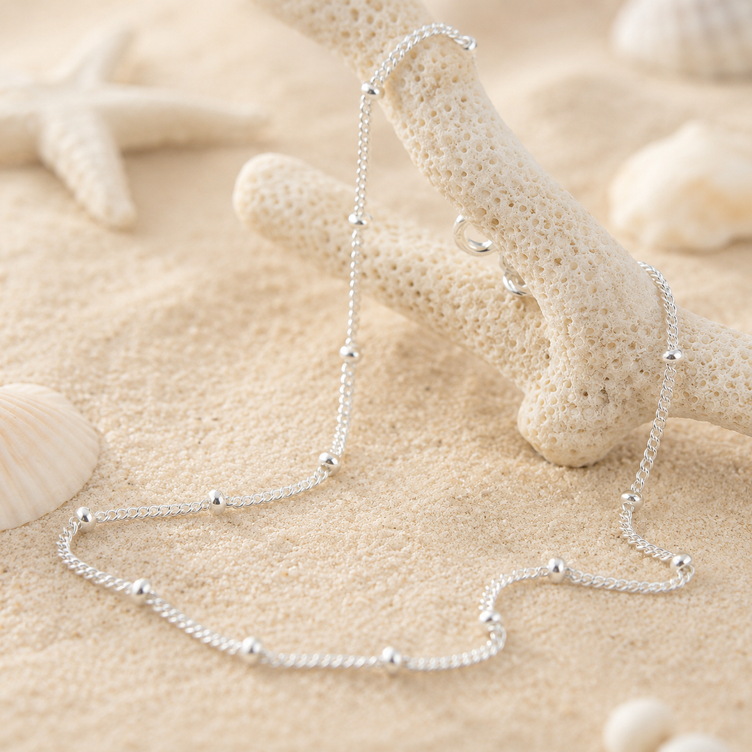 Dainty sterling silver ball and chain anklet
