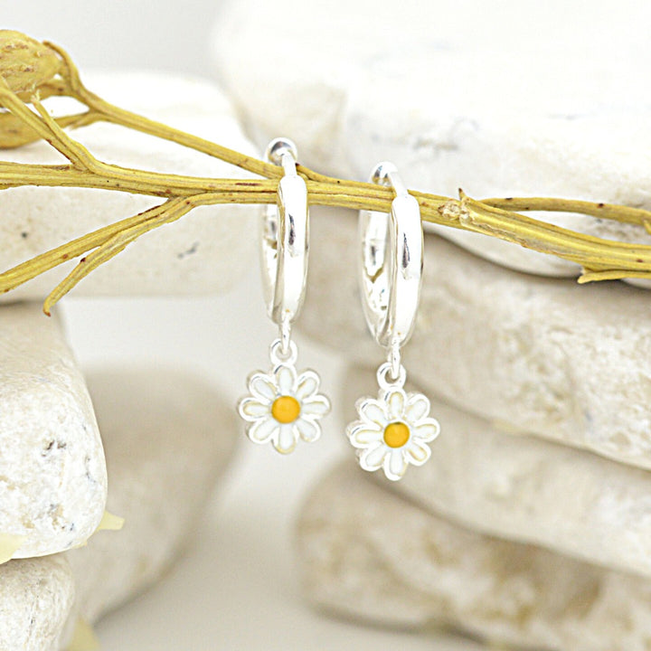 Earrings - Dainty Daisy Huggie Hoops