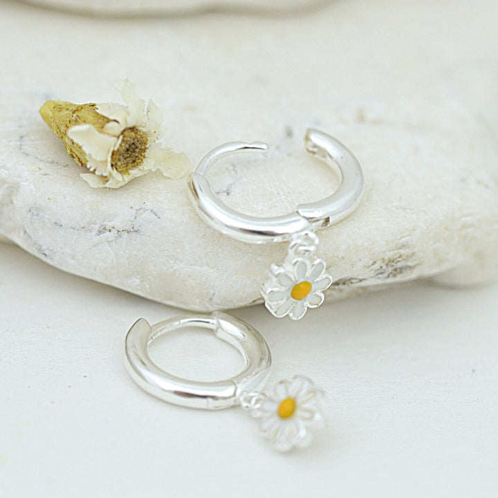 Earrings - Dainty Daisy Huggie Hoops