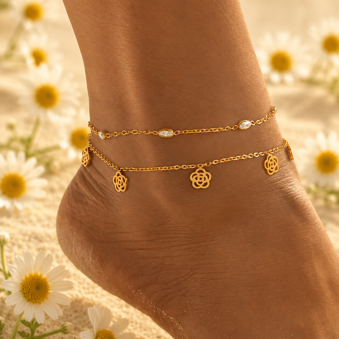 Gold flower anklet inn waterproof gold