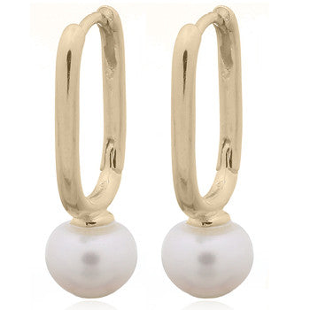 Gold Oval Pearl Huggies