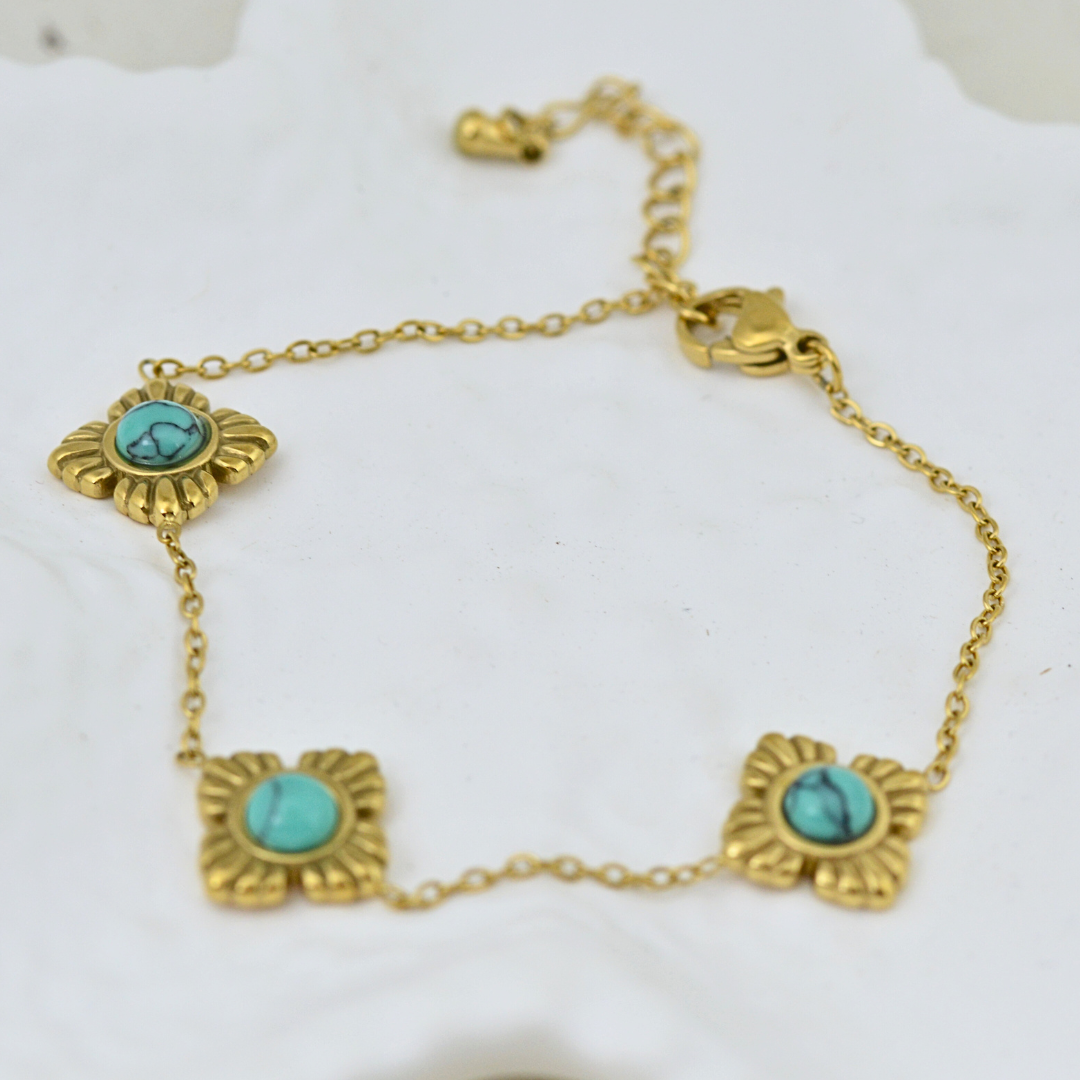 Bracelets - Gold and Turquoise Bracelet