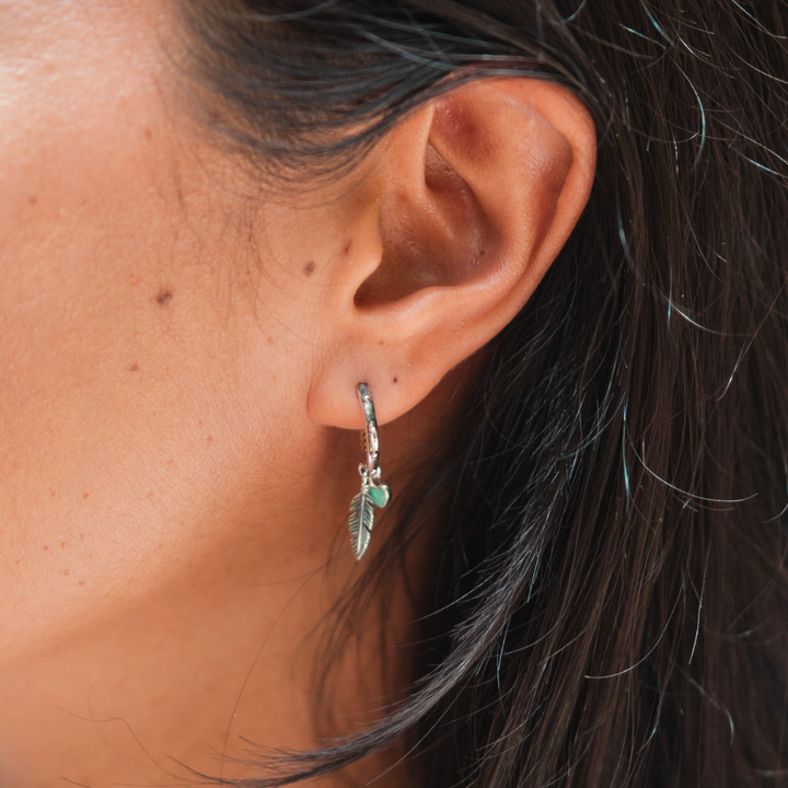 Feather & Heart Mini Hoops