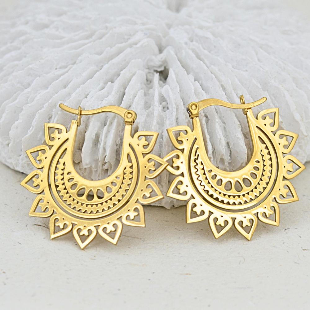 Earrings - Gold Lotus flower earrings