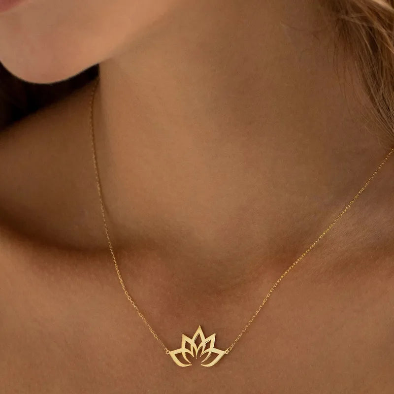 Necklaces - Gold Lotus Flower Necklace.