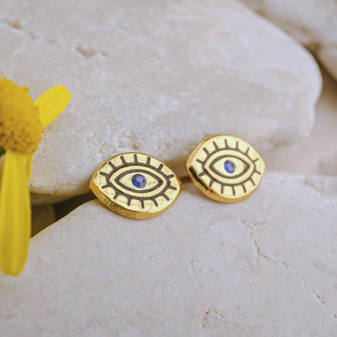 Earrings - Gold Evil Eye Studs