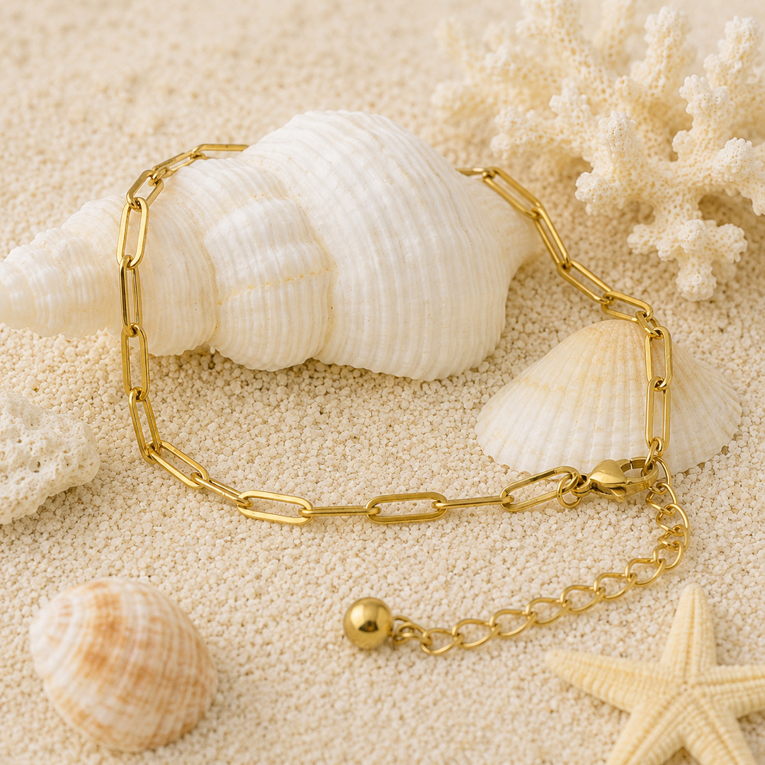 gold paperclip waterproof gold anklet