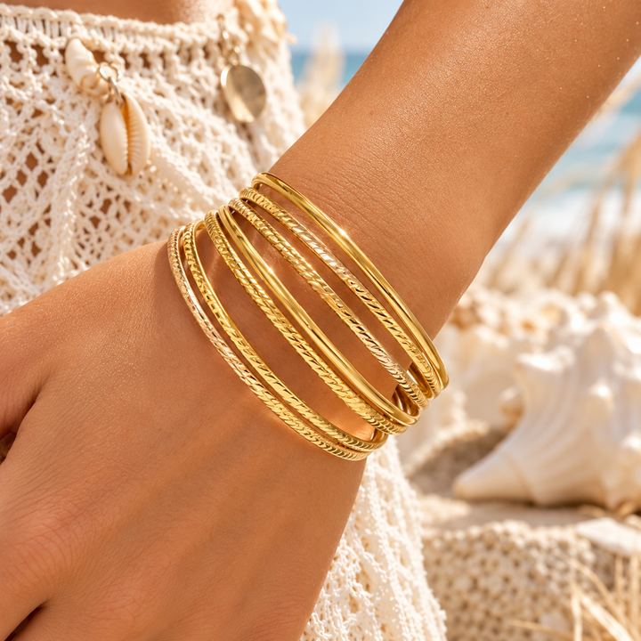 Textured Gold Stacking Bangle