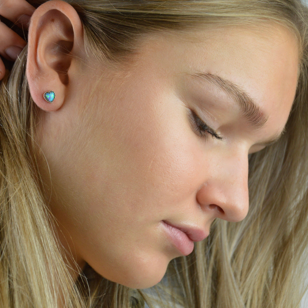Earrings - Opal Heart Studs