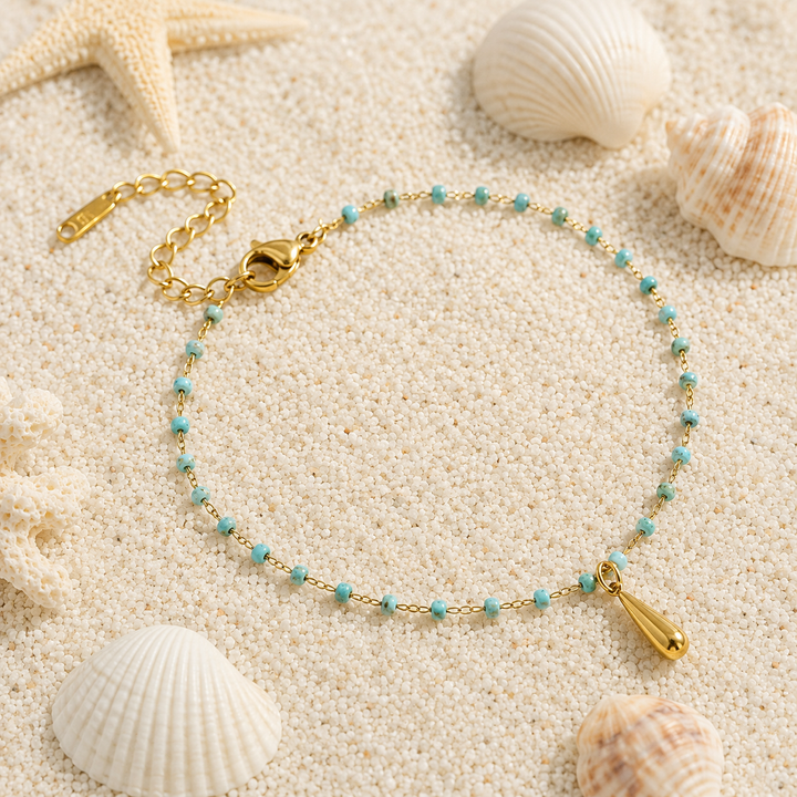 Dainty gold and turquoise chain anklet