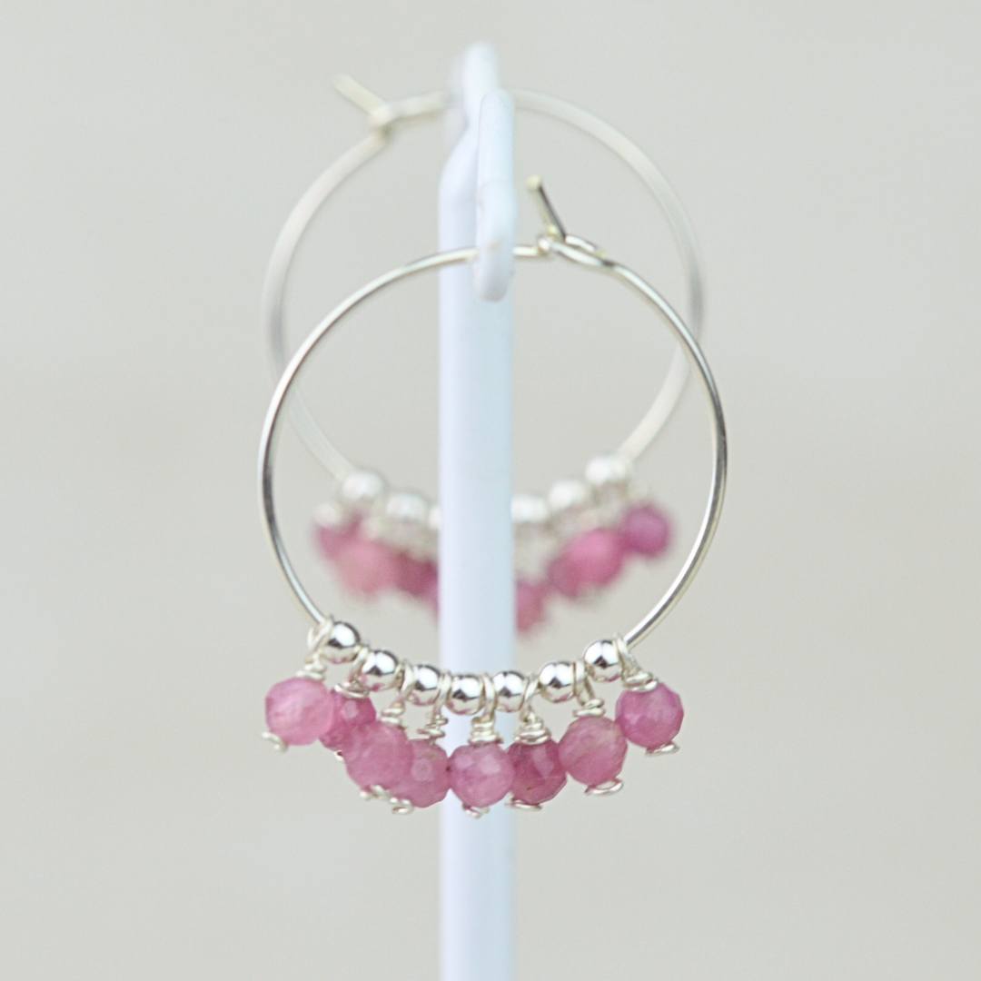 Earrings - Pink Tourmaline Gypsy Hoops