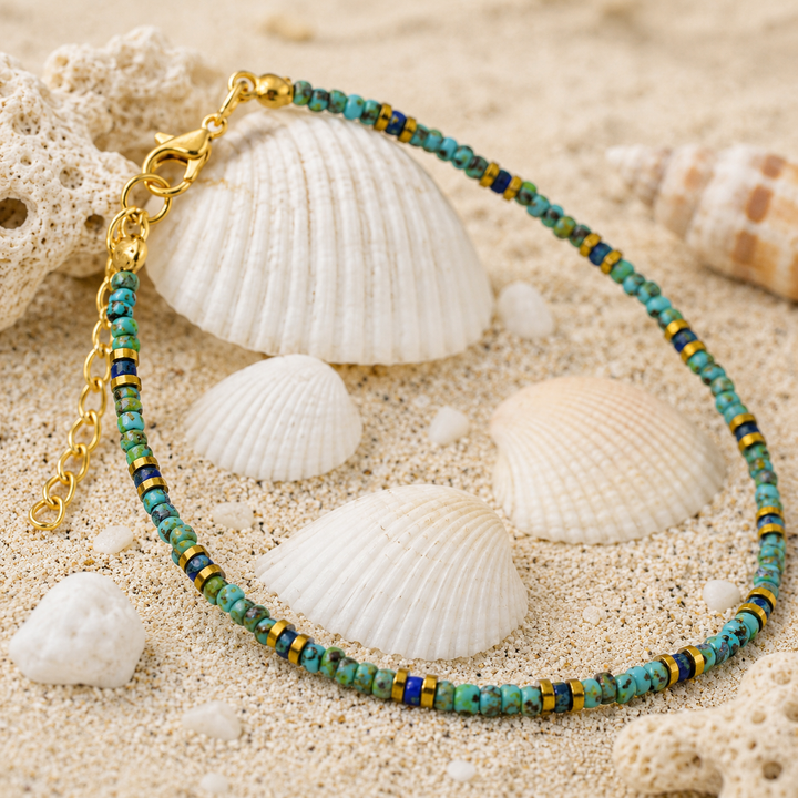 Turquoise and gold beaded anklet