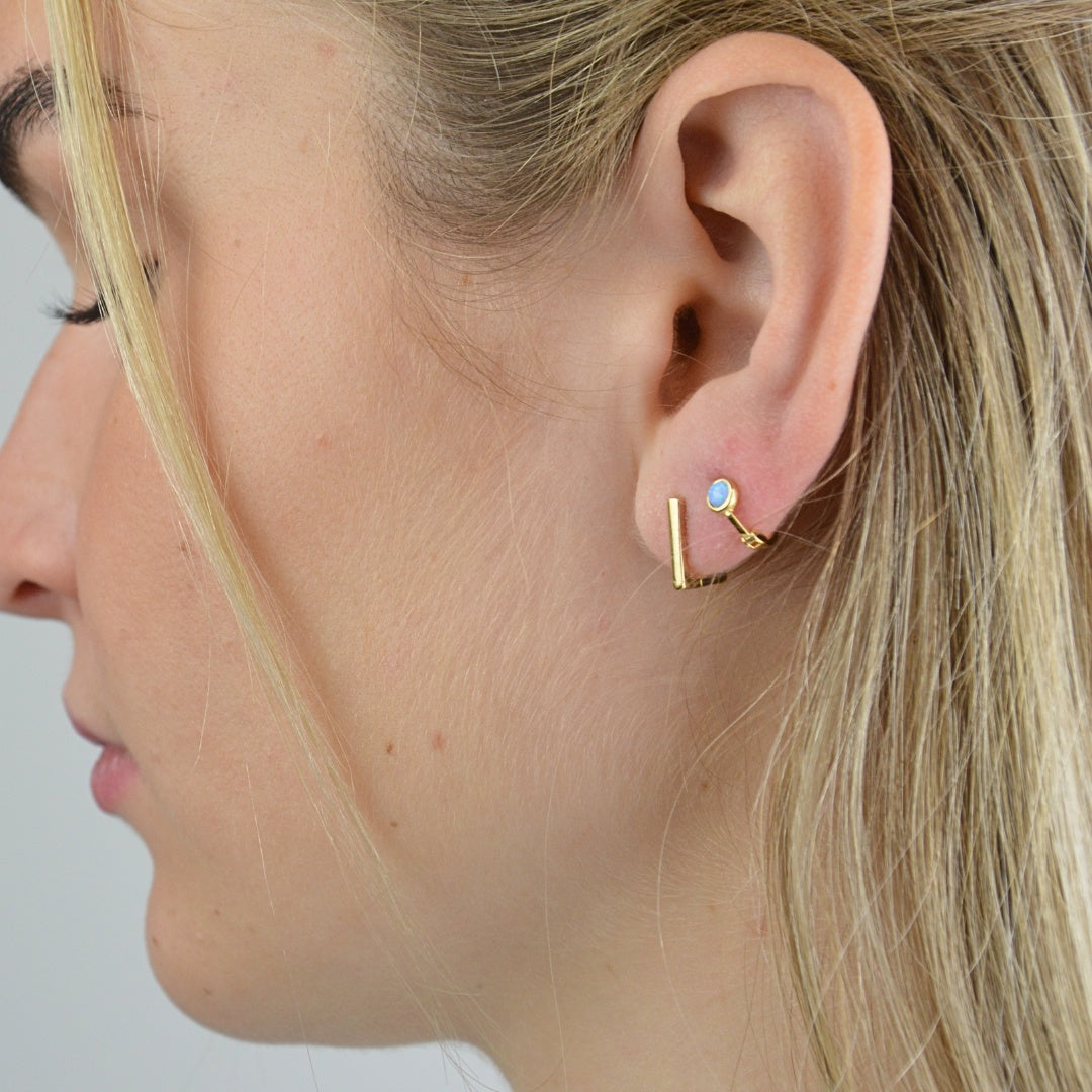 Earrings - Mini Gold Azure Opal Hoops