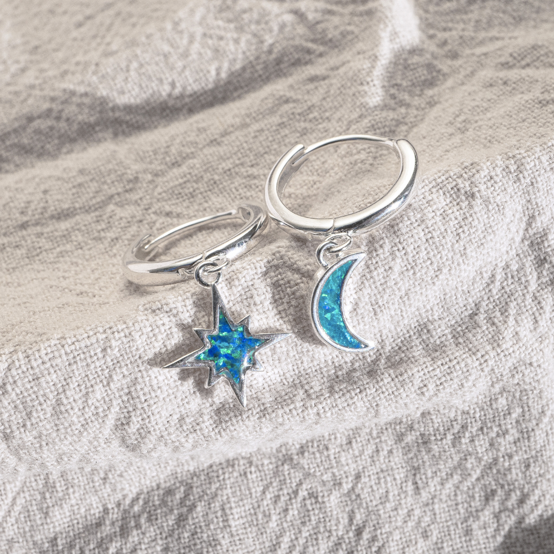 Earrings - Moon and Star Huggies