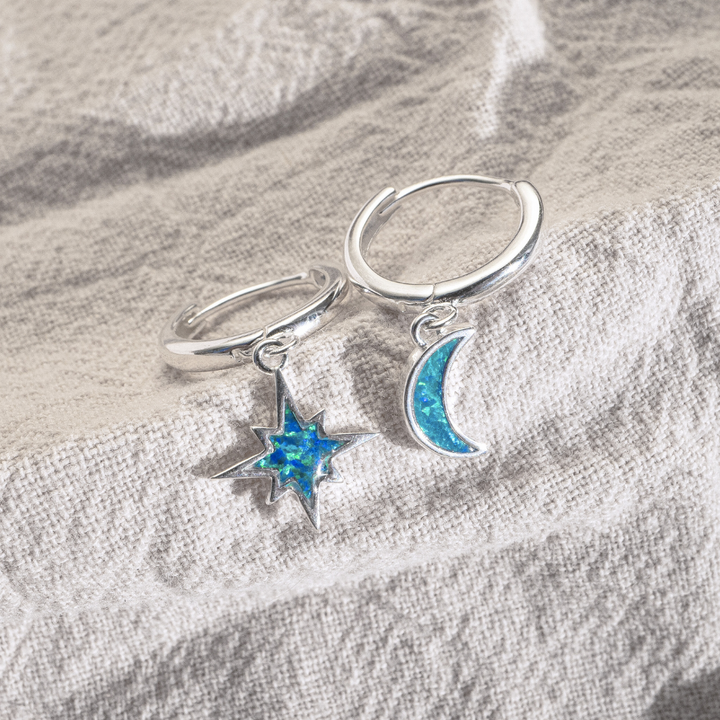 Earrings - Moon and Star Huggies
