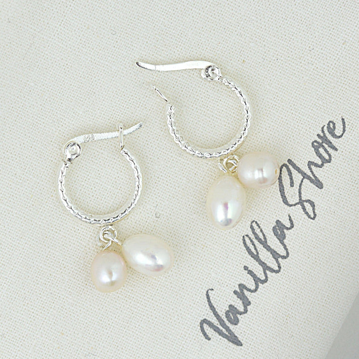 Earrings - Droplet Pearl Hoops