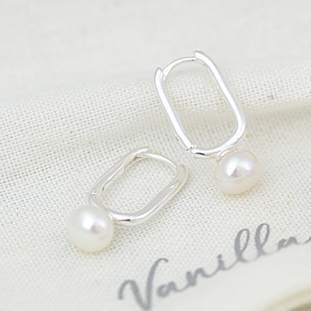 Earrings - Rectangle Pearl Huggies