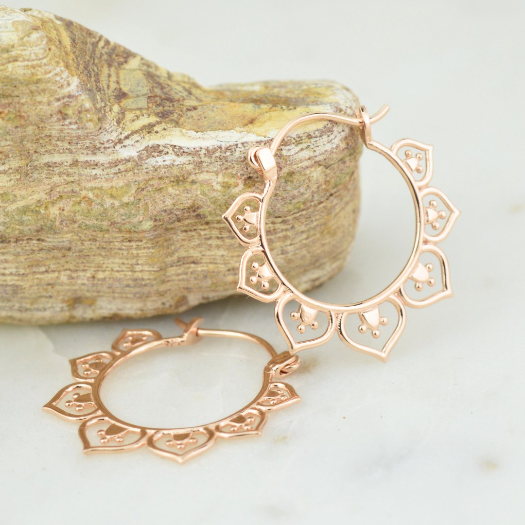 EARRINGS - Rose Gold Lotus Hoops