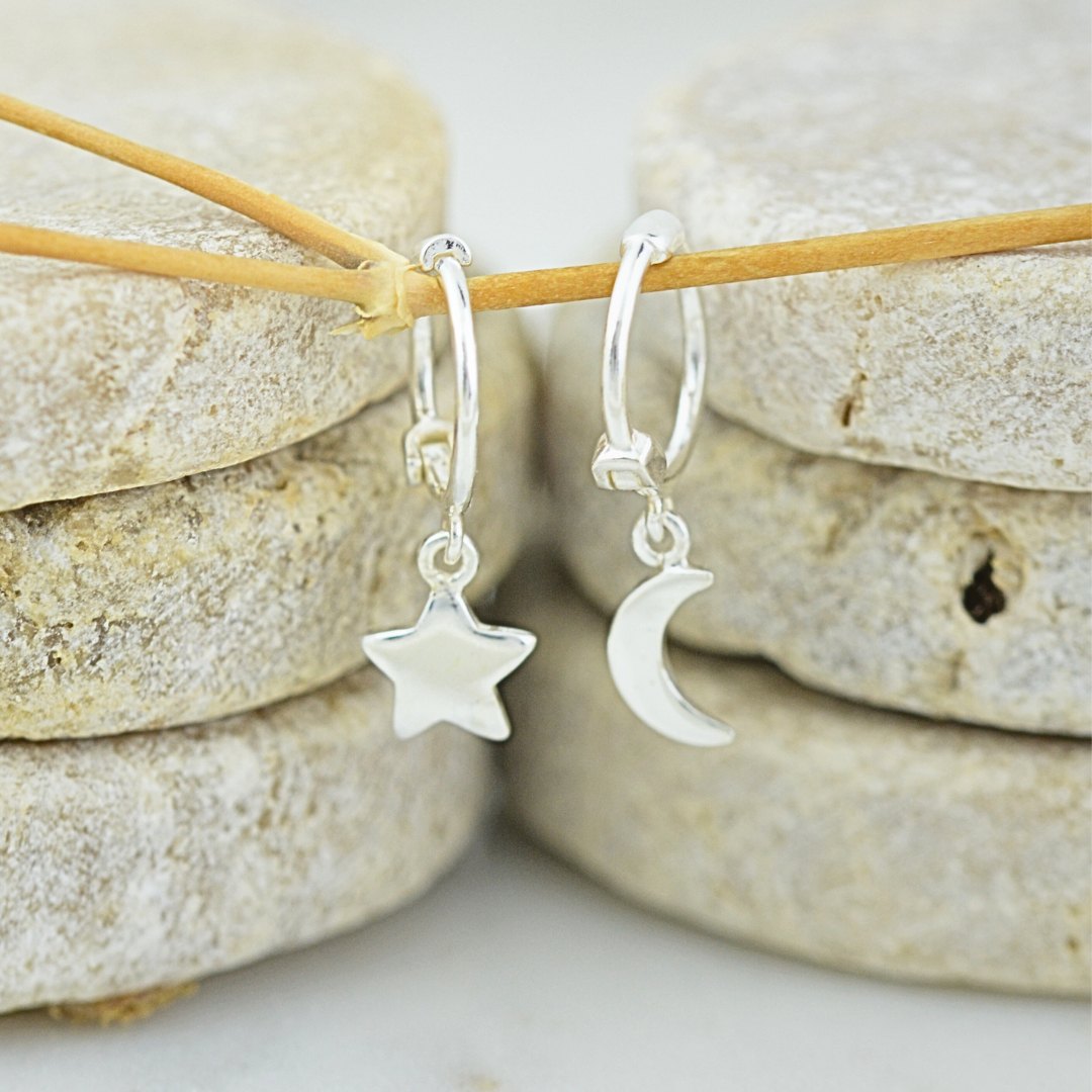 Earrings - Moon And Star Huggies