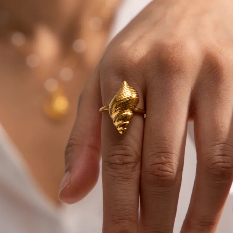 Counch Shell Ring Golden Conch Shell Ring (Adjustable) – Vanilla Shore